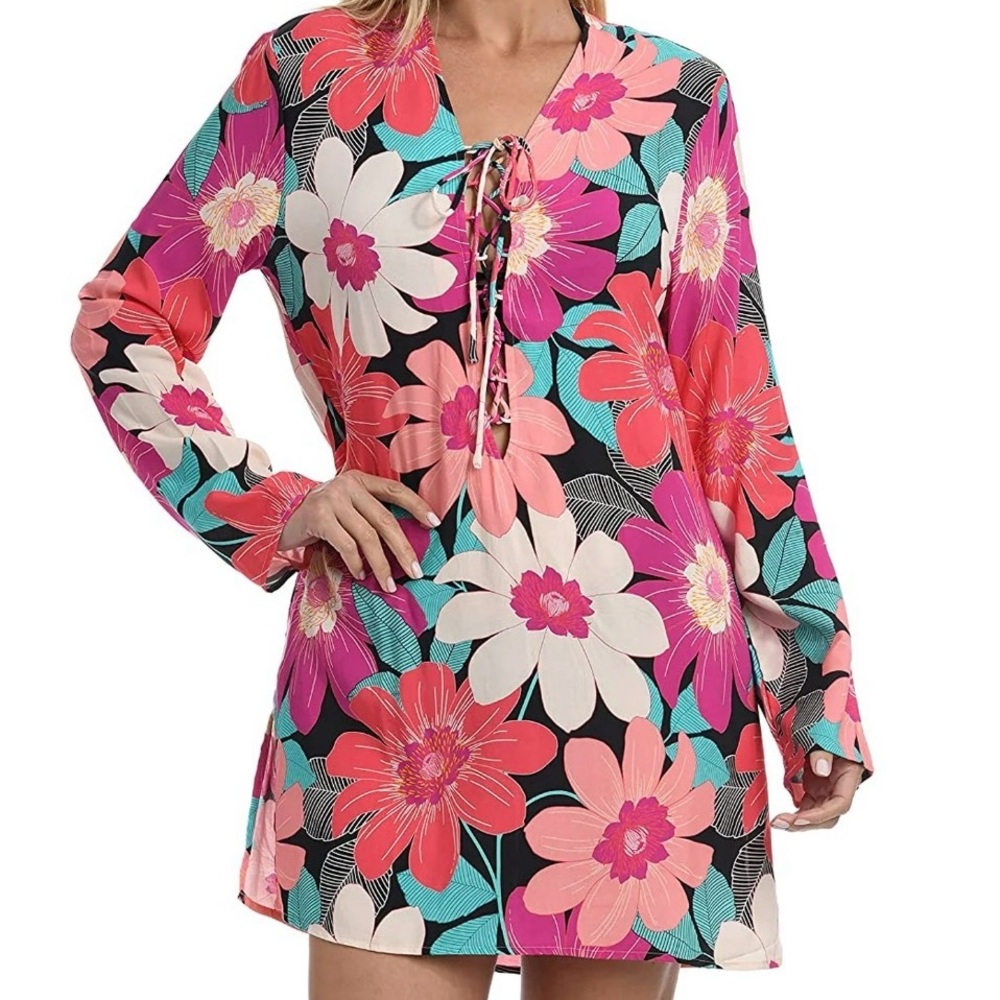 La Blanca "In Full Bloom" Lace Up Tunic Cover-Up